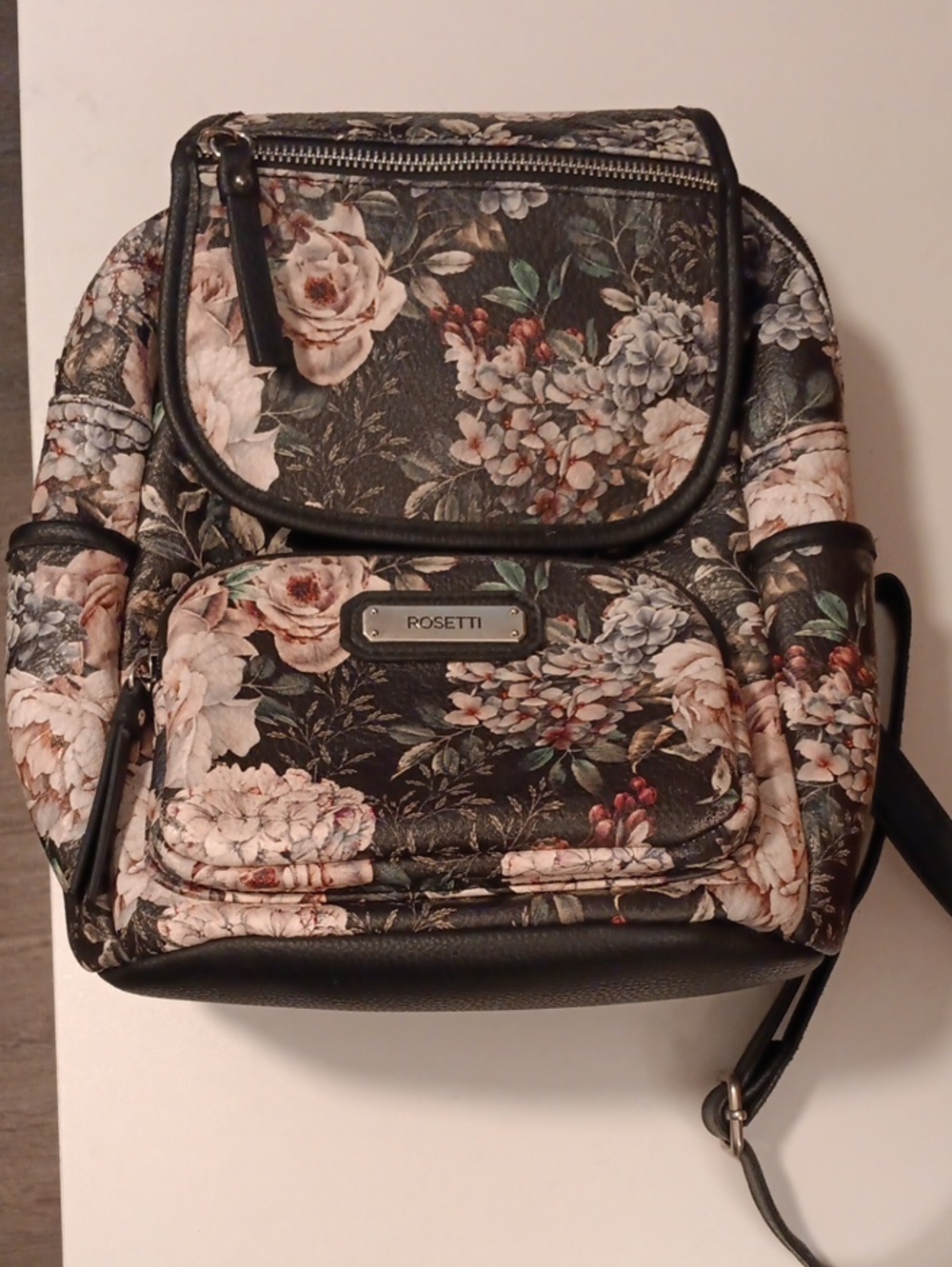 Rosetti Black Floral Faux-Leather Mini Backpack